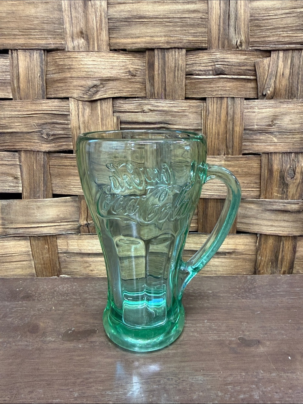 Coca Cola Translucent Green Glass Mug with Embossed Logo